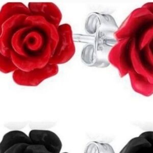 Elegant Iridescent Rose Flower RED Stud Earrings NEW NWT